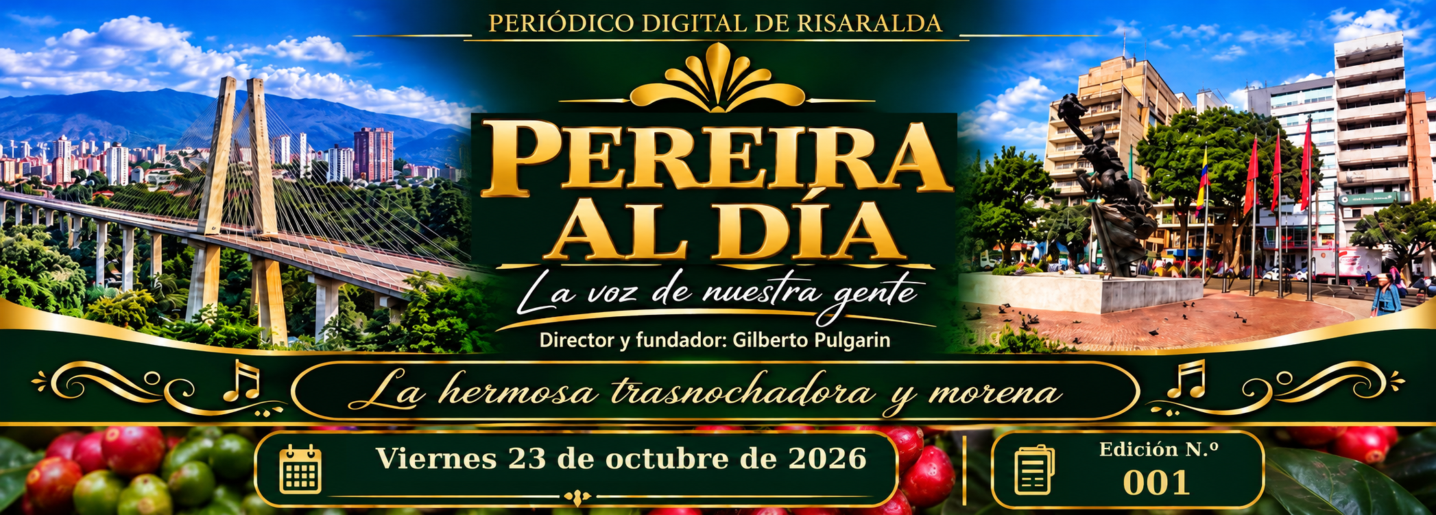 Pereira al Día, con el Viaducto de Pereira y la Plaza de Bolívar
